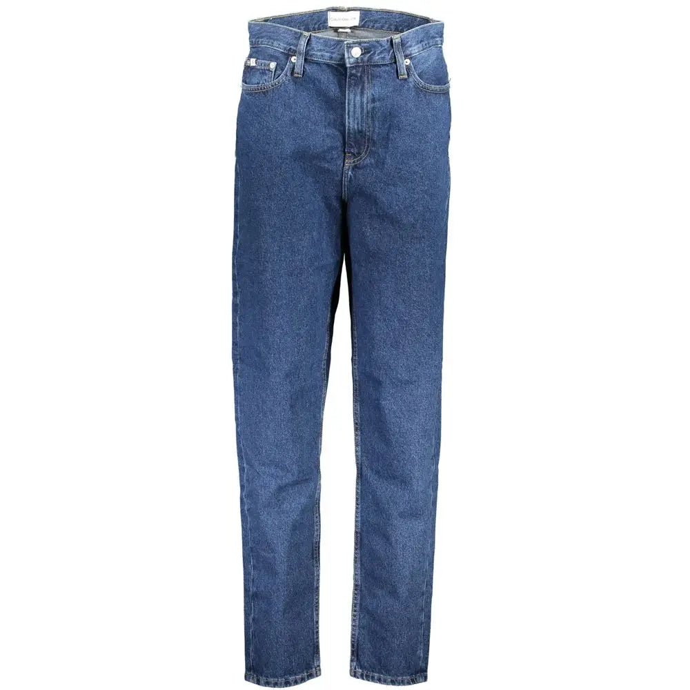 Jeans femme calvin klein en denim bleu classique avec coupe droite et décoloration subtile en coton blu