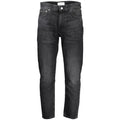 Jean femme calvin klein blu en denim foncé avec cinq poches classiques et garnitures argentées