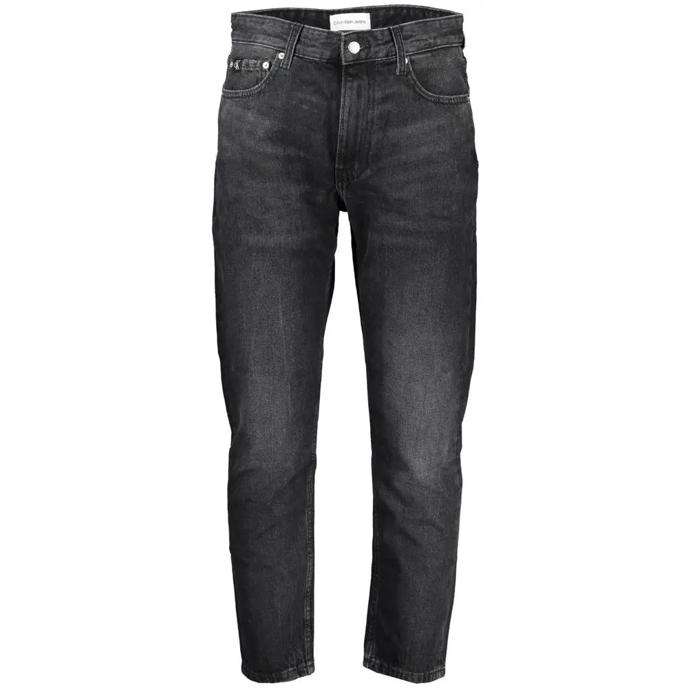 Jean femme calvin klein blu en denim foncé avec cinq poches classiques et garnitures argentées