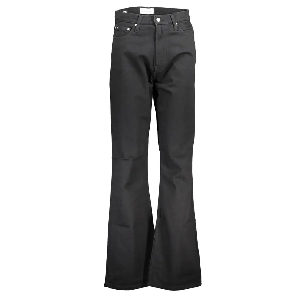 Pantalon flare en denim noir calvin klein blu cotton pour femme avec cinq poches et garnitures argentées