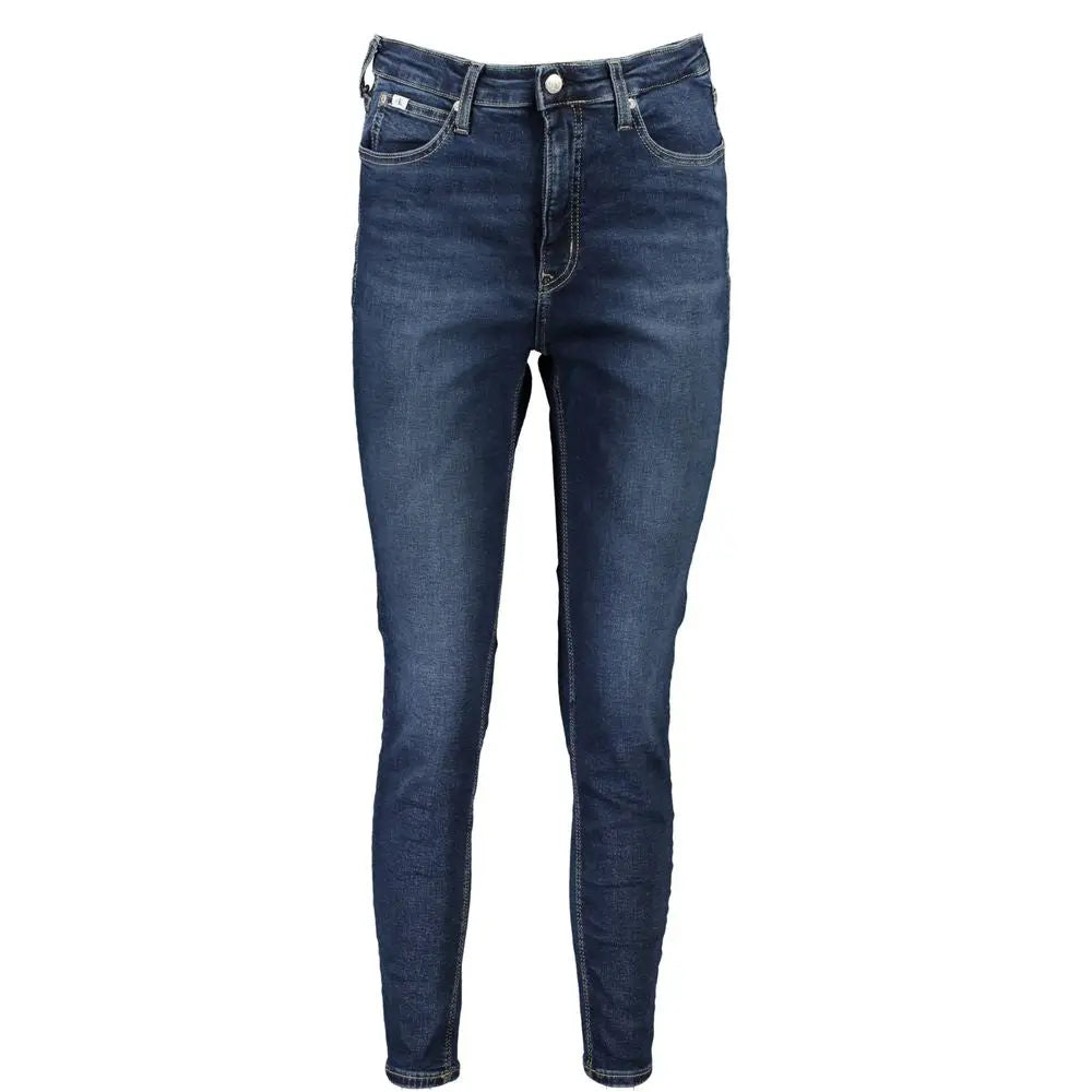 Jeans slim fit en denim bleu foncé avec design classique cinq poches pour femmes calvin klein blu cotton