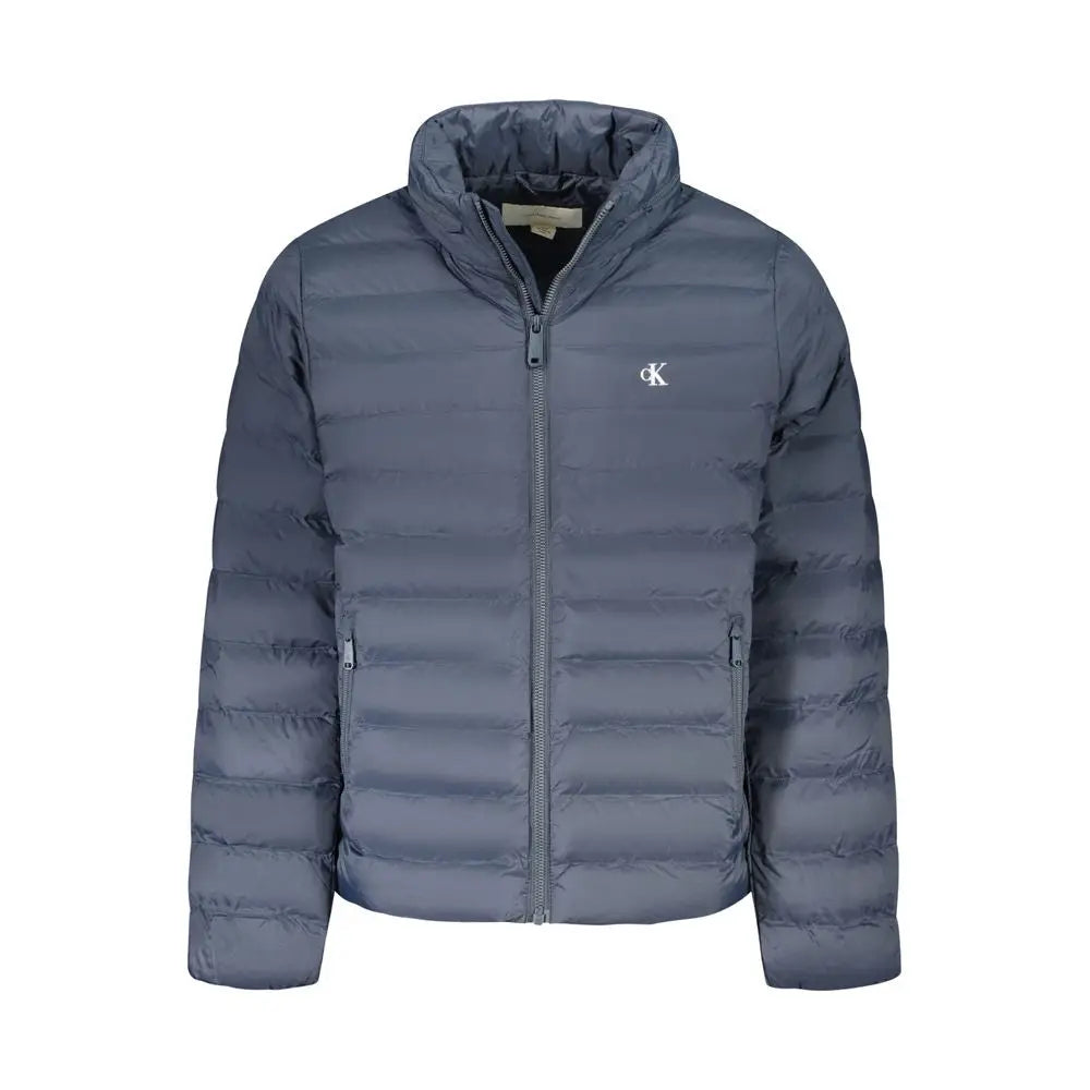 Veste matelassée puffer grise foncée calvin klein blu poliammide pour homme avec col montant et fermeture éclair frontale