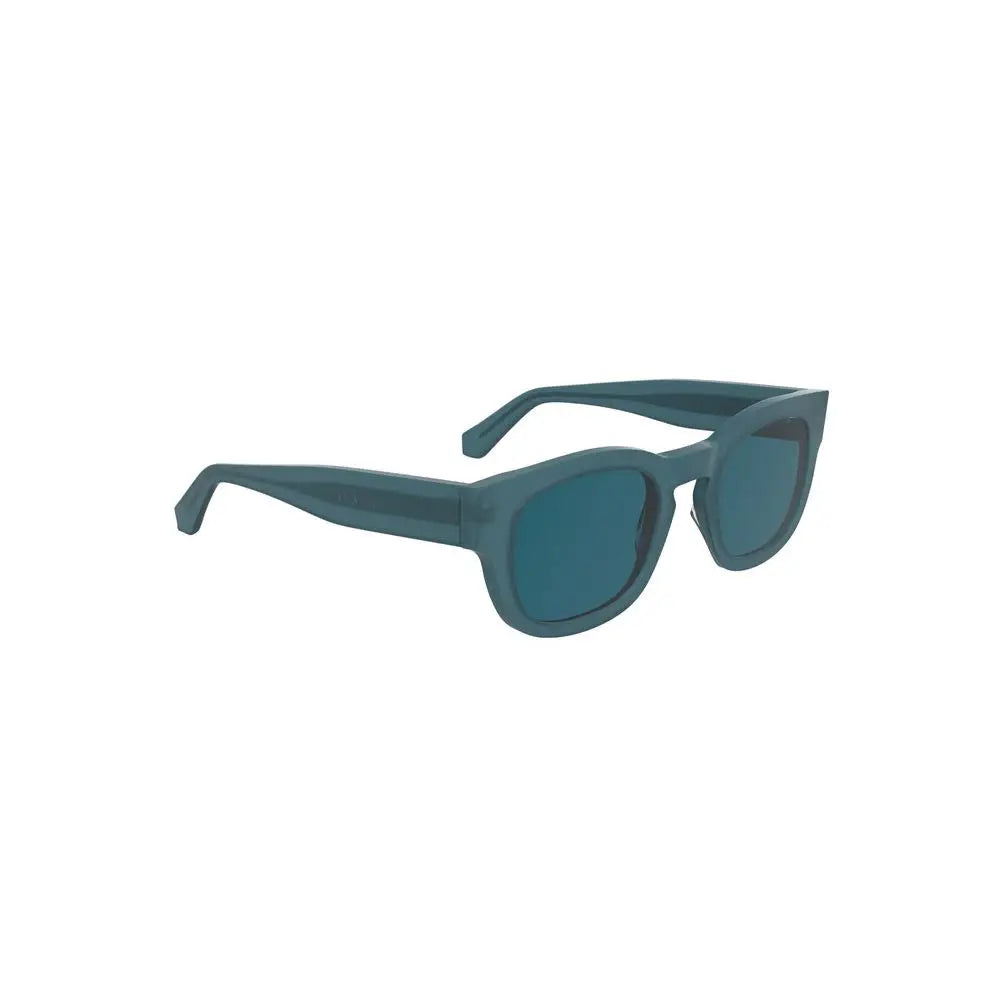 Lunettes de soleil calvin klein femme en acétate bleu avec monture rectangulaire et verres teintés bleu sarcelle