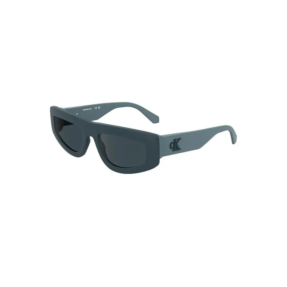 Lunettes de soleil femme calvin klein blue bio rectangulaires gris foncé mat avec logo calvin klein sur la branche