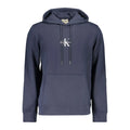Sweat à capuche calvin klein bleu foncé en coton avec logo blanc sur la poitrine et cordons assortis pour homme