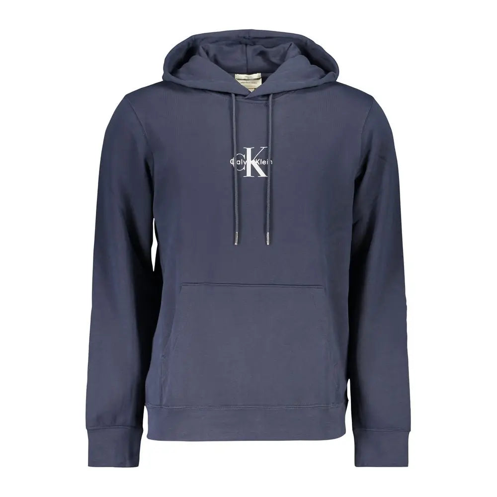 Sweat à capuche calvin klein bleu foncé en coton avec logo blanc sur la poitrine et cordons assortis pour homme