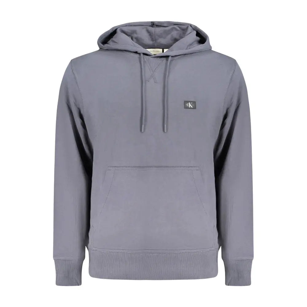 Sweat à capuche homme calvin klein en coton bleu avec logo discret sur la poitrine et cordons assortis gris