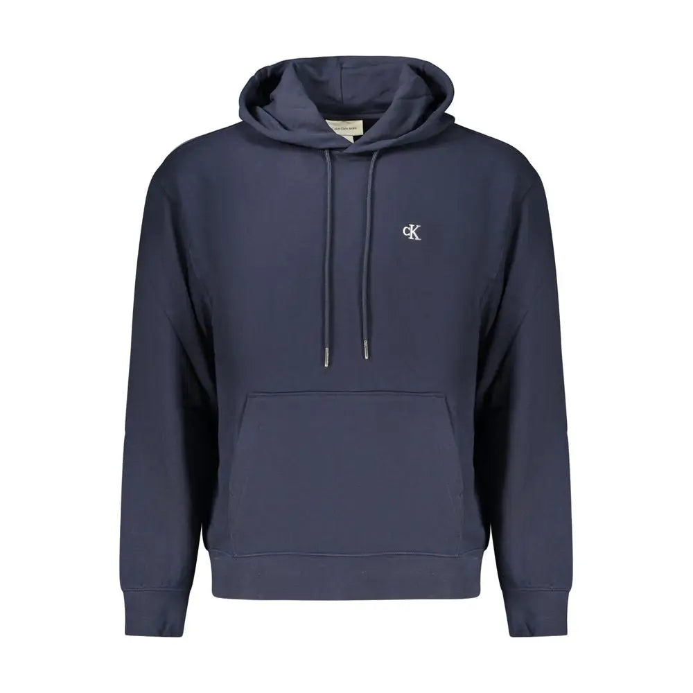 Sweatshirt homme calvin klein bleu en coton avec logo blanc brodé et cordons assortis