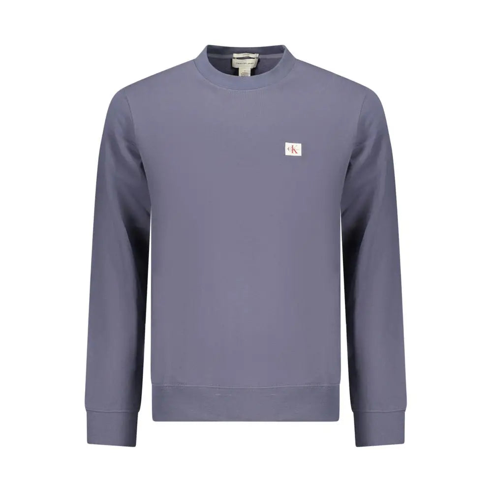 Sweatshirt calvin klein pour homme en coton bleu avec petit patch logo blanc sur la poitrine gris atténué