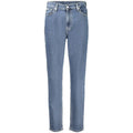 Calvin klein blue cotton femme jean mom en denim clair avec coupe droite classique et légère décoloration aux cuisses