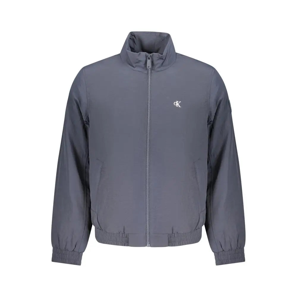 Veste zip-up calvin klein bleu en polyamide pour homme gris foncé avec logo blanc subtil et poignets côtelés