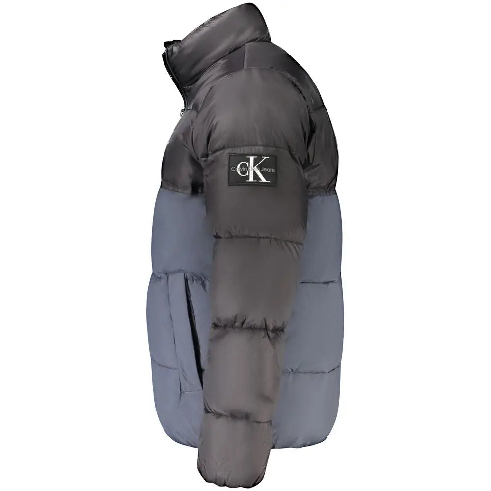 Veste matelassée polyesther bicolore gris foncé et bleu ardoise calvin klein jeans pour hommes avec logo sur la manche