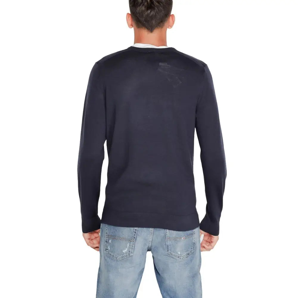 Pull calvin klein bleu marine en laine recyclée avec manches longues et col rond texturé subtil