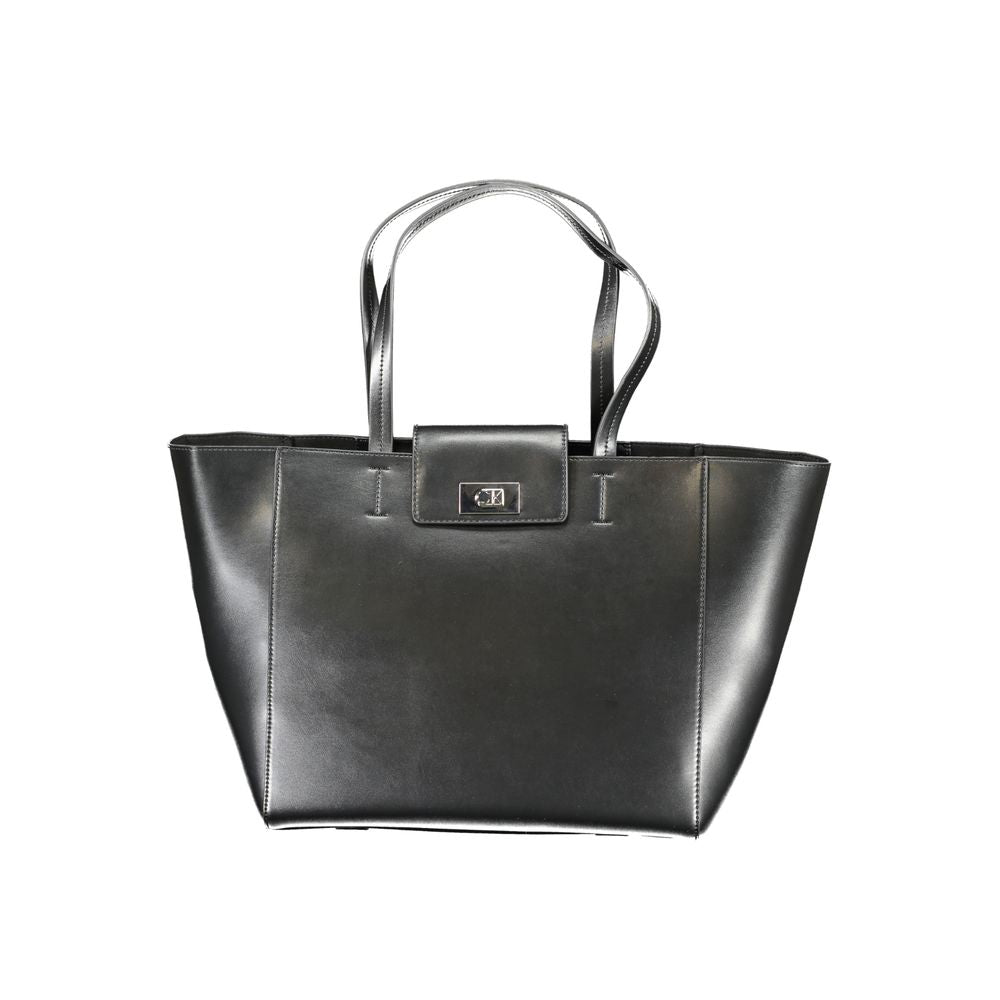 Sac à main pour femmes Calvin Klein en polyester recyclé noir, avec poignées et design élégant visible sur l'image.