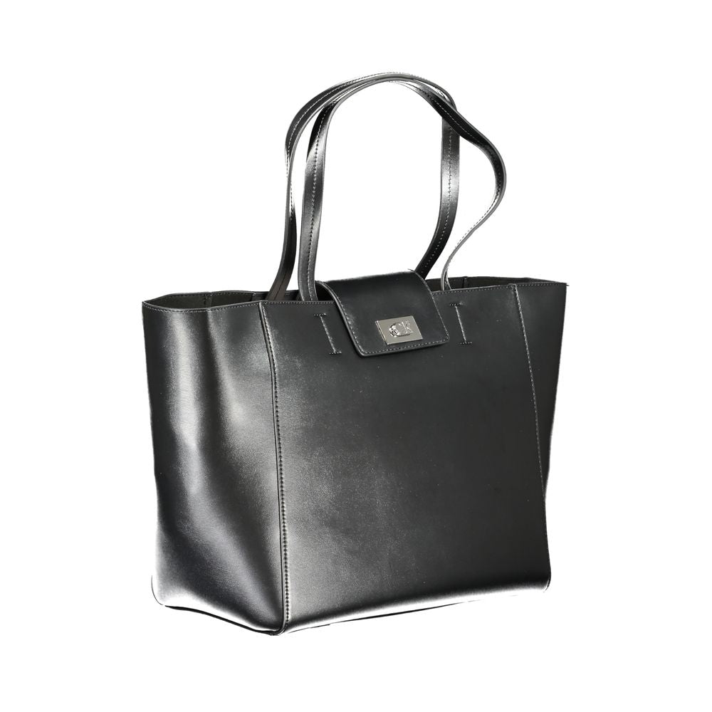Sac à main pour femme Calvin Klein en polyester recyclé noir, avec poignées et design épuré.