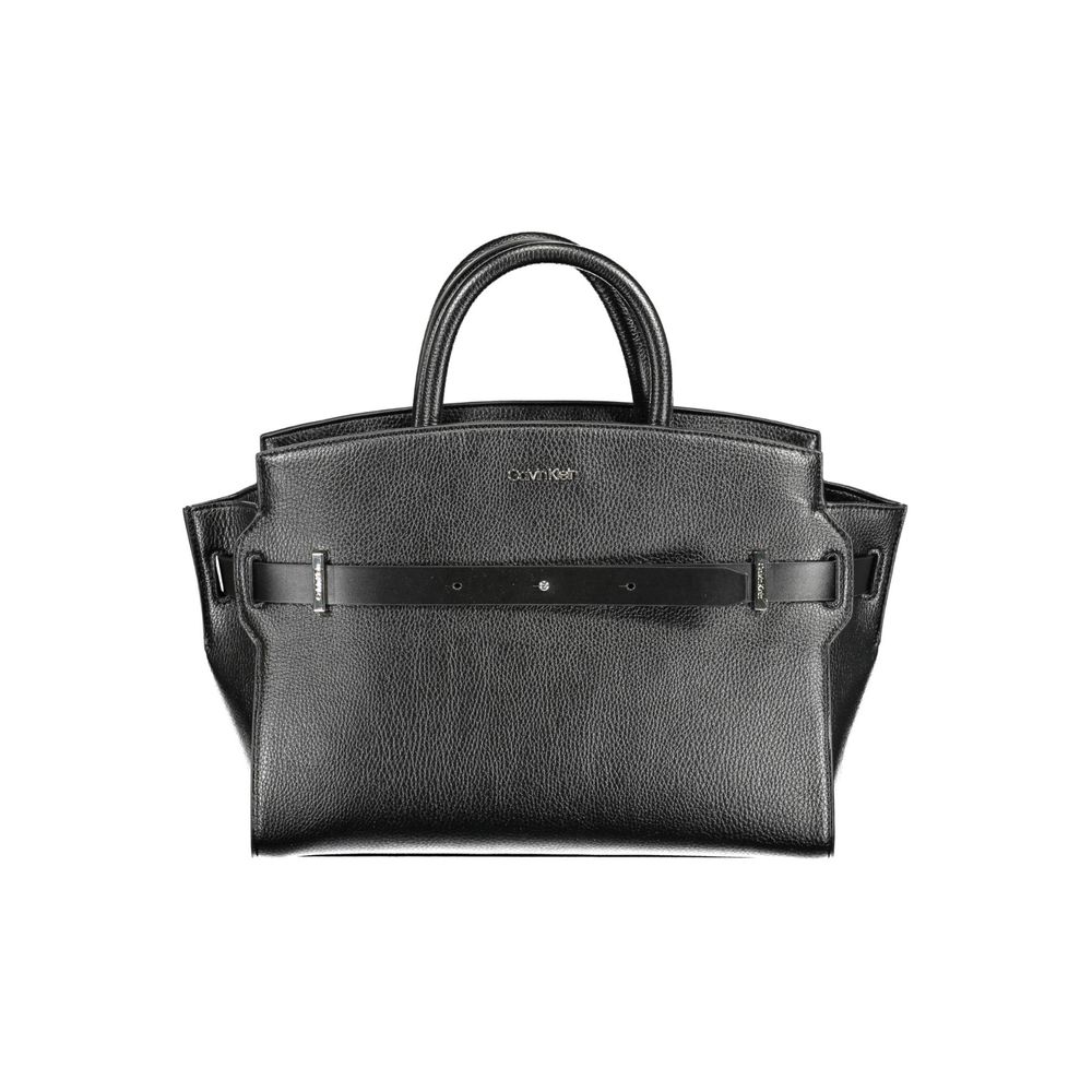 Sac à main pour femmes Calvin Klein en polyuréthane noir, élégant et moderne, avec poignée et design épuré.