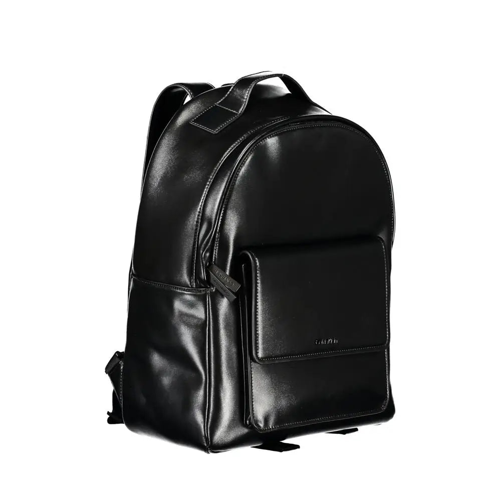 Calvin klein élégant sac à dos urbain noir en cuir avec compartiment pour ordinateur portable et design minimaliste