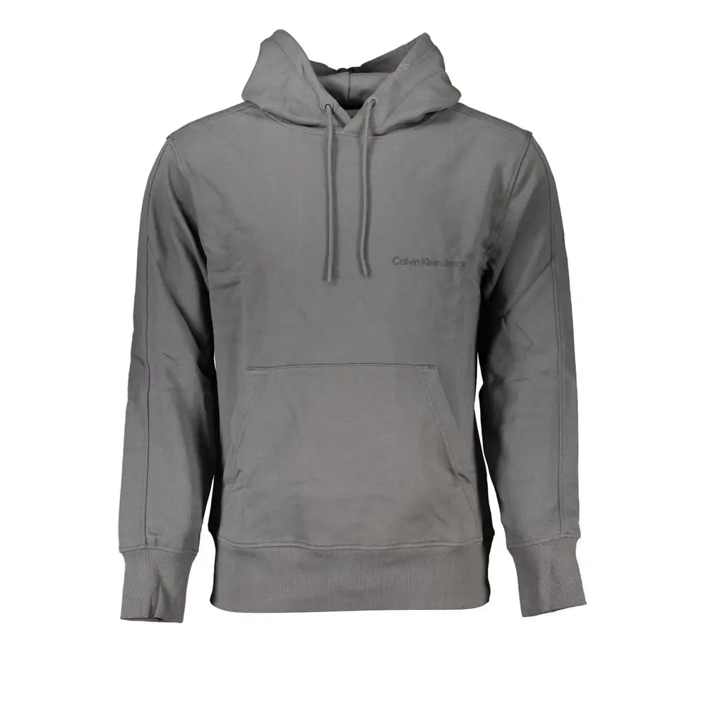 Sweat à capuche gris calvin klein élégant avec logo brodé discret sur la poitrine et cordons assortis
