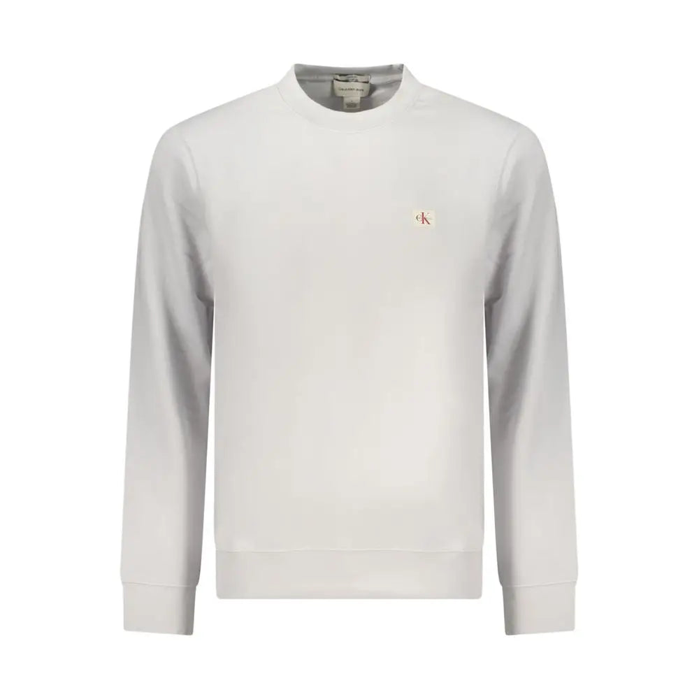 Sweatshirt calvin klein gris en coton pour homme avec logo rouge brodé minimaliste sur la poitrine gauche