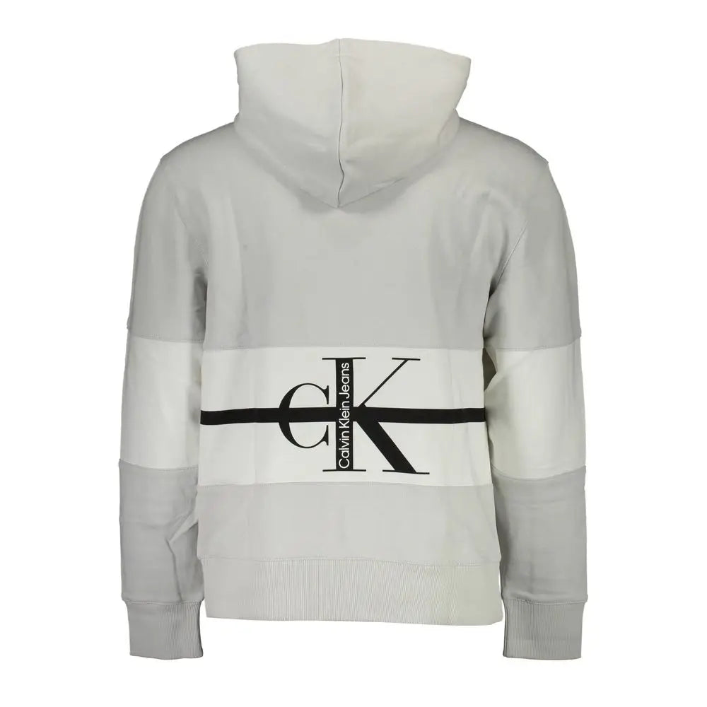 Sweatshirt homme calvin klein gris en coton avec logo ck noir et bandes blanches horizontales vue de dos