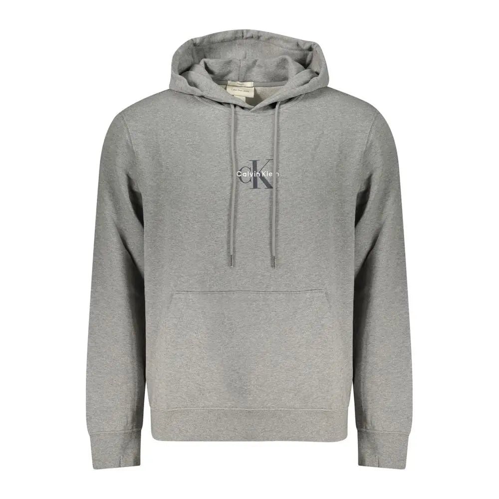 Sweat à capuche calvin klein gris en coton avec logo brodé subtil sur la poitrine et cordons assortis
