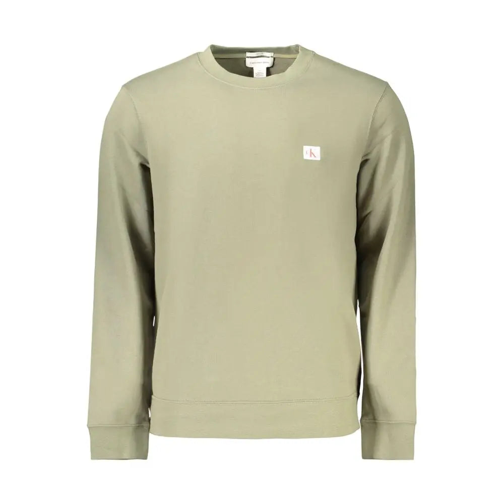 Sweatshirt calvin klein vert olive en coton pour homme avec petit logo blanc sur la poitrine gauche
