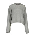 Un pull court en maille gris chiné calvin klein en acrylique pour femme avec col rond et poignets côtelés