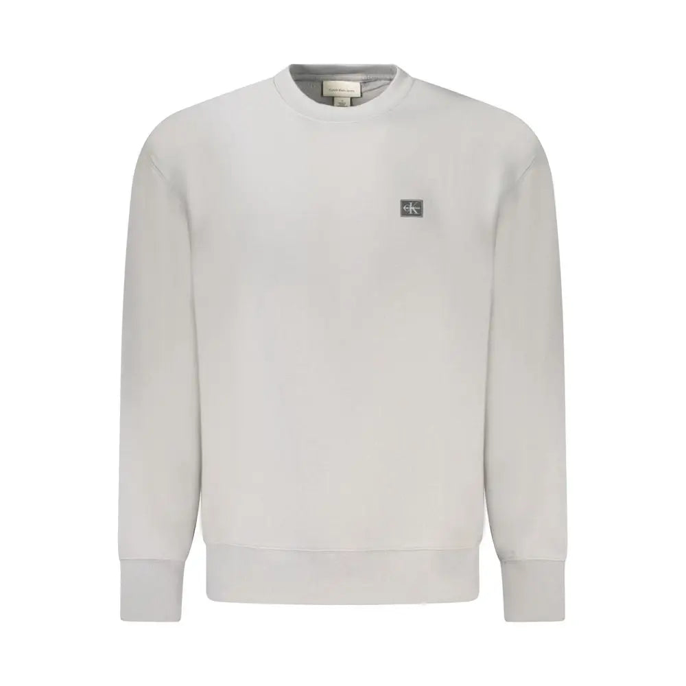 Sweatshirt Calvin Klein grigio en coton pour homme couleur écru avec logo brodé discret sur la poitrine
