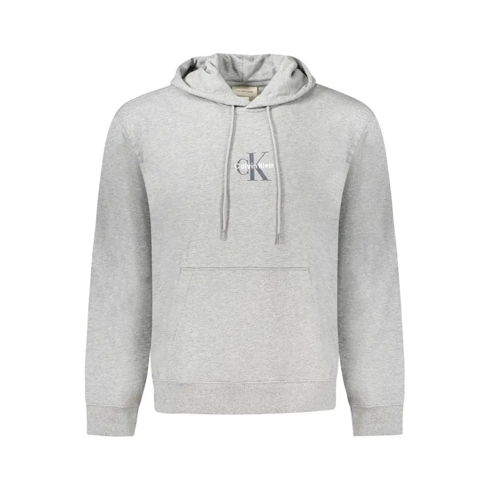 Sweatshirt avec capuche calvin klein gris chiné en coton avec logo discret sur la poitrine et cordons assortis