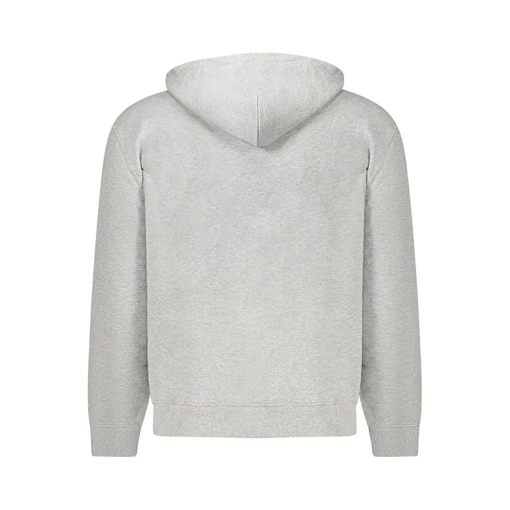 Sweatshirt gris chiné à capuche en coton calvin klein pour homme avec poignets et ourlet côtelés