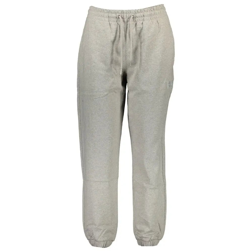 Beige heathered calvin klein grigio cotton women sweatpants with elastic waistband drawstring and logo patch on thigh