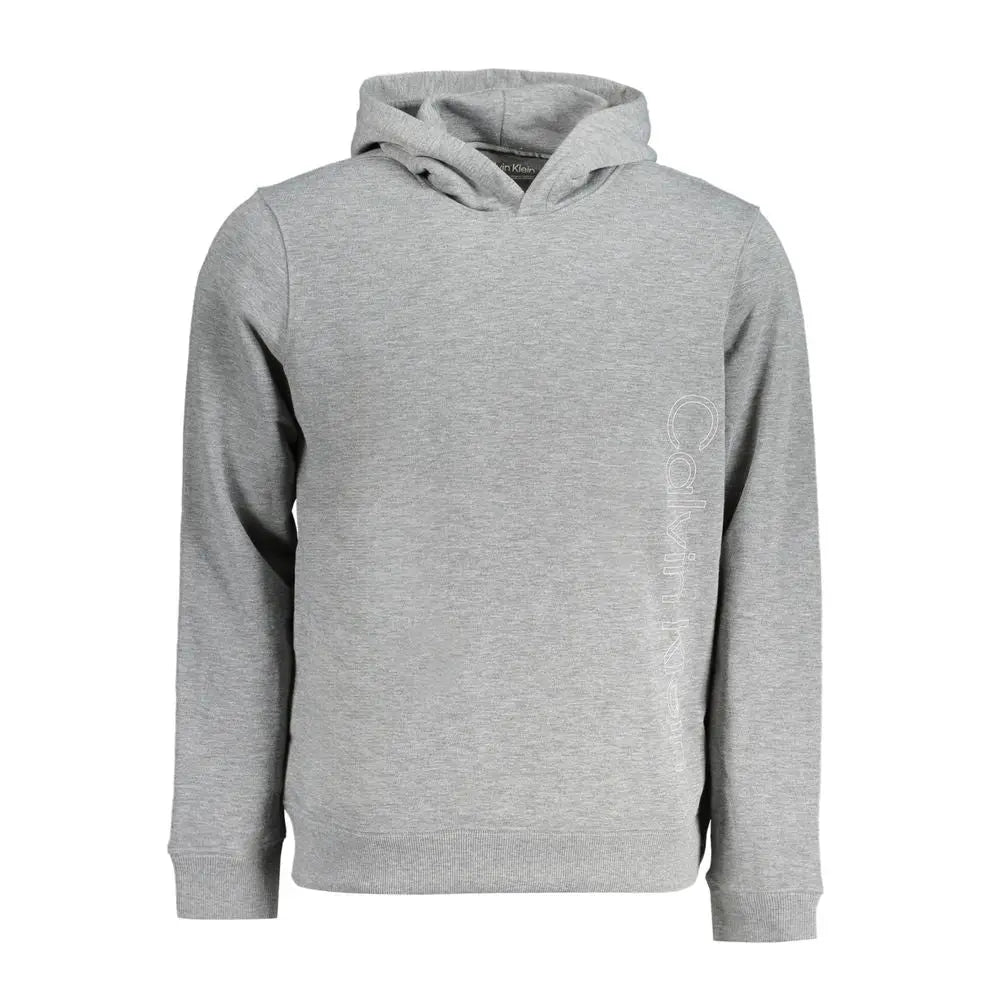 Une hoodie calvin klein grigio en polyester gris chiné avec un logo vertical discret sur la manche gauche