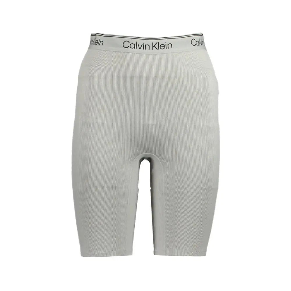Calvin klein gray ribbed bike shorts with branded waistband made of polyester for women