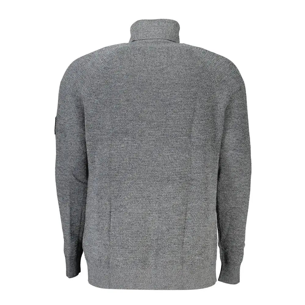 Calvin klein grigio pull homme en laine gris à col roulé avec poignets et ourlet côtelés
