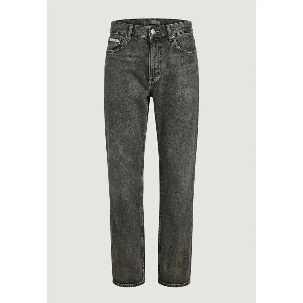 Jean Calvin Klein beige en coton coupe décontractée avec poches classiques cinq et jambe droite en denim gris foncé