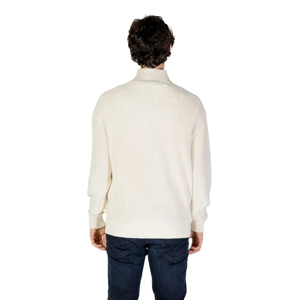 Pull col roulé en maille côtelée couleur crème pour homme calvin klein jeans beige en coton