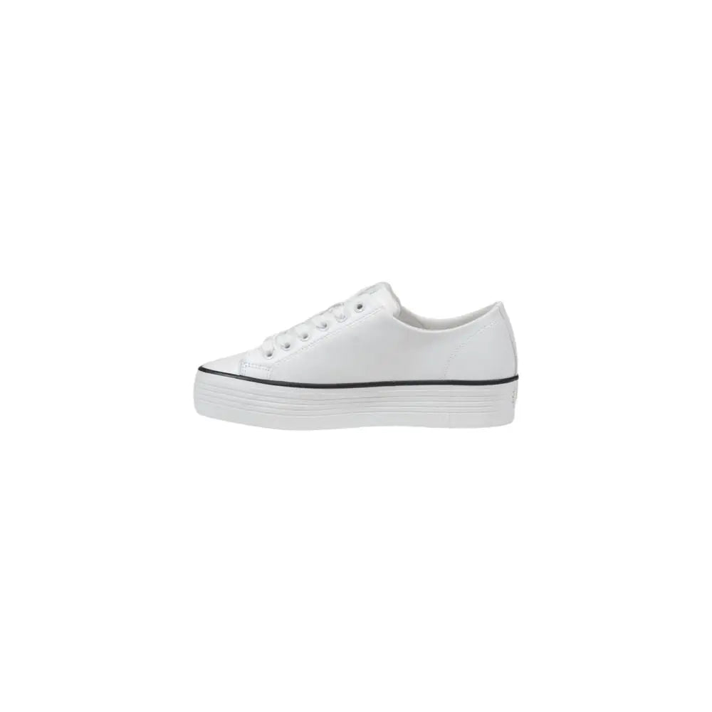 Baskets plateformes en cuir blanc et noir avec couture noire minimaliste Calvin Klein Jeans