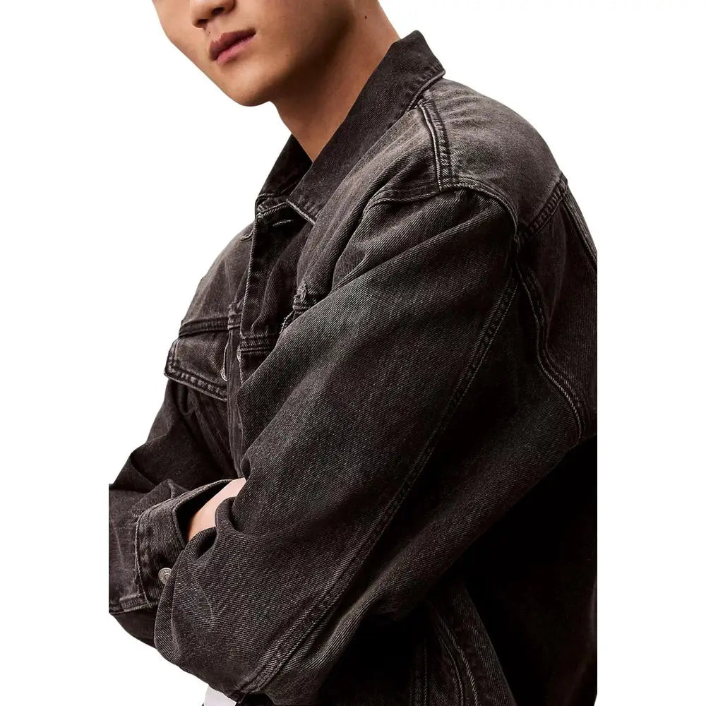 Veste en jean noire en coton calvin klein jeans avec couture classique et texture légèrement délavée