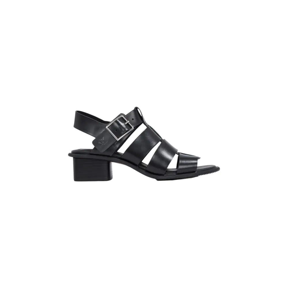 Sandale noire en cuir avec talon bloc et bride réglable à boucle argentée calvin klein jeans polyester