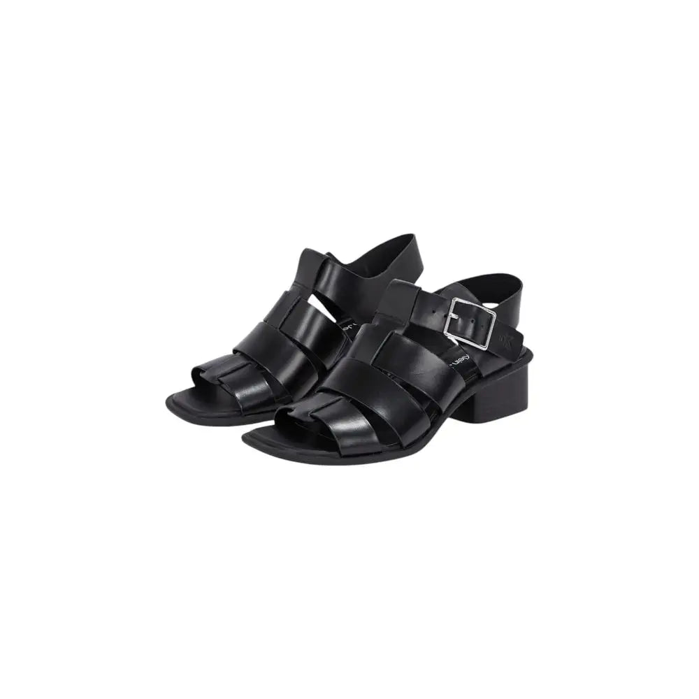 Sandales plates noires en polyester calvin klein jeans avec talon bloc et multiples brides en cuir noir