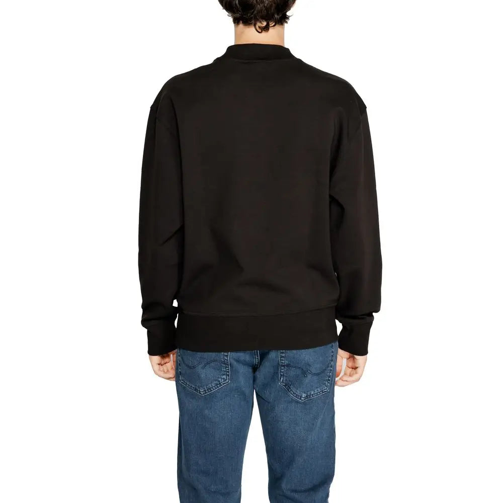 Sweatshirt noir calvin klein jeans en coton recyclé avec col ras du cou et poignets et ourlet côtelés