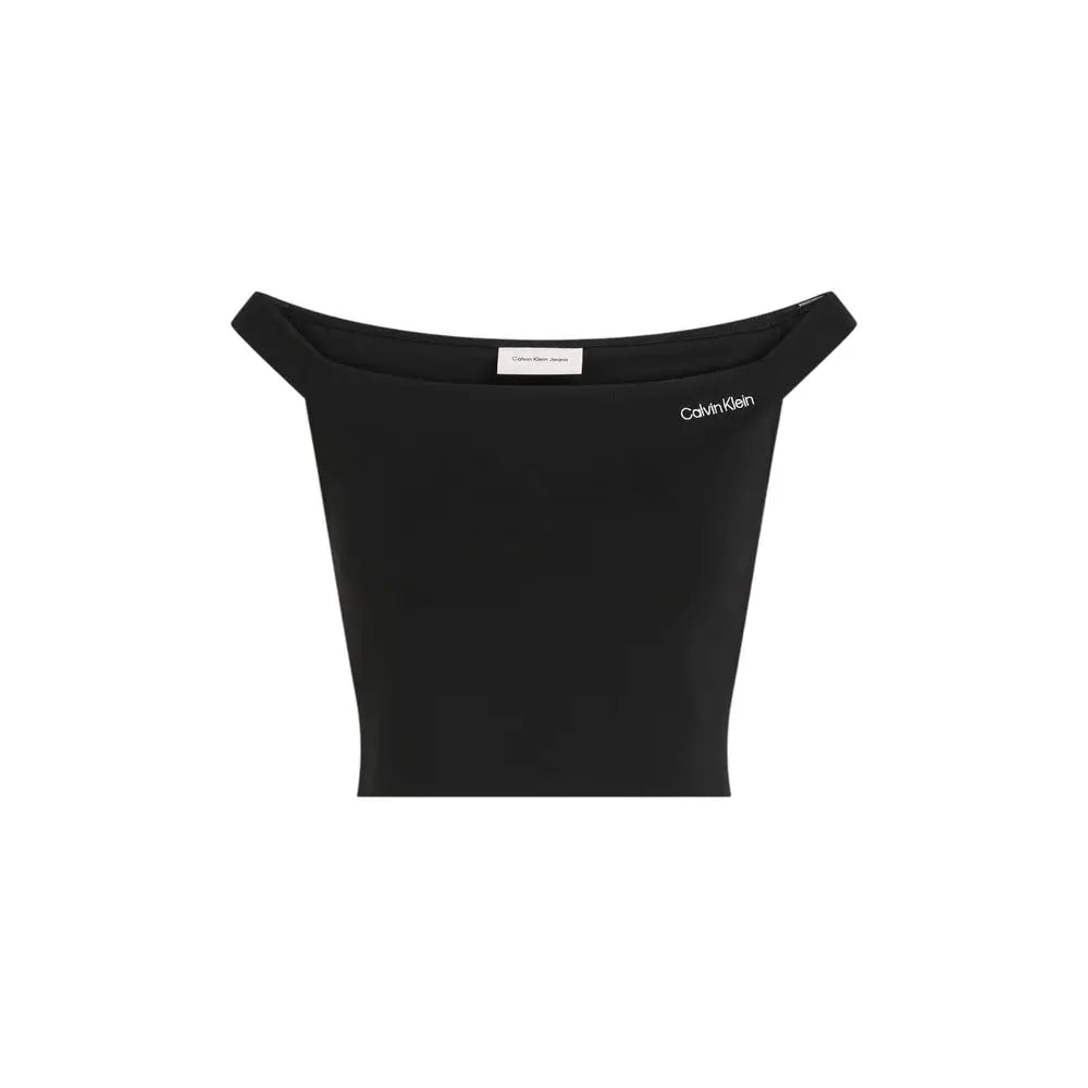 Calvin klein jeans top noir en viscose crop top épaule dénudée pour un style casual élégant