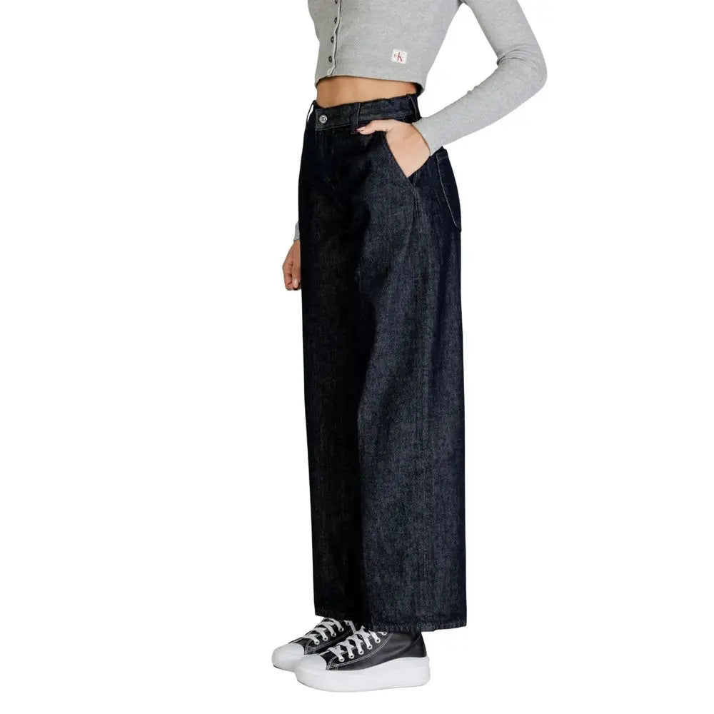 Jeans bleu bootcut en coton calvin klein avec taille haute et fermeture bouton classique couleur indigo foncé