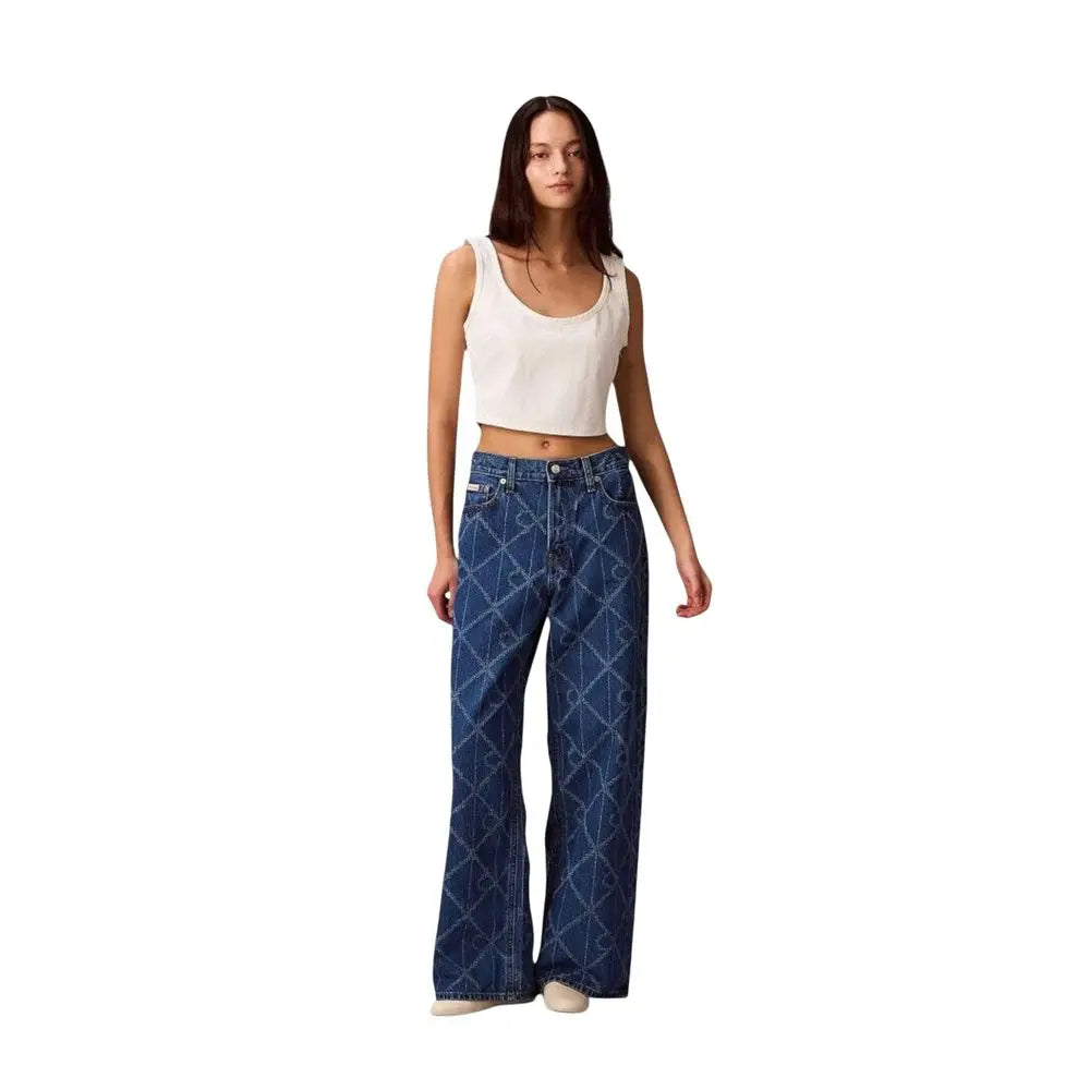 Jeans boyfriend calvin klein en coton bleu avec motif géométrique discret en forme de losange jambes larges