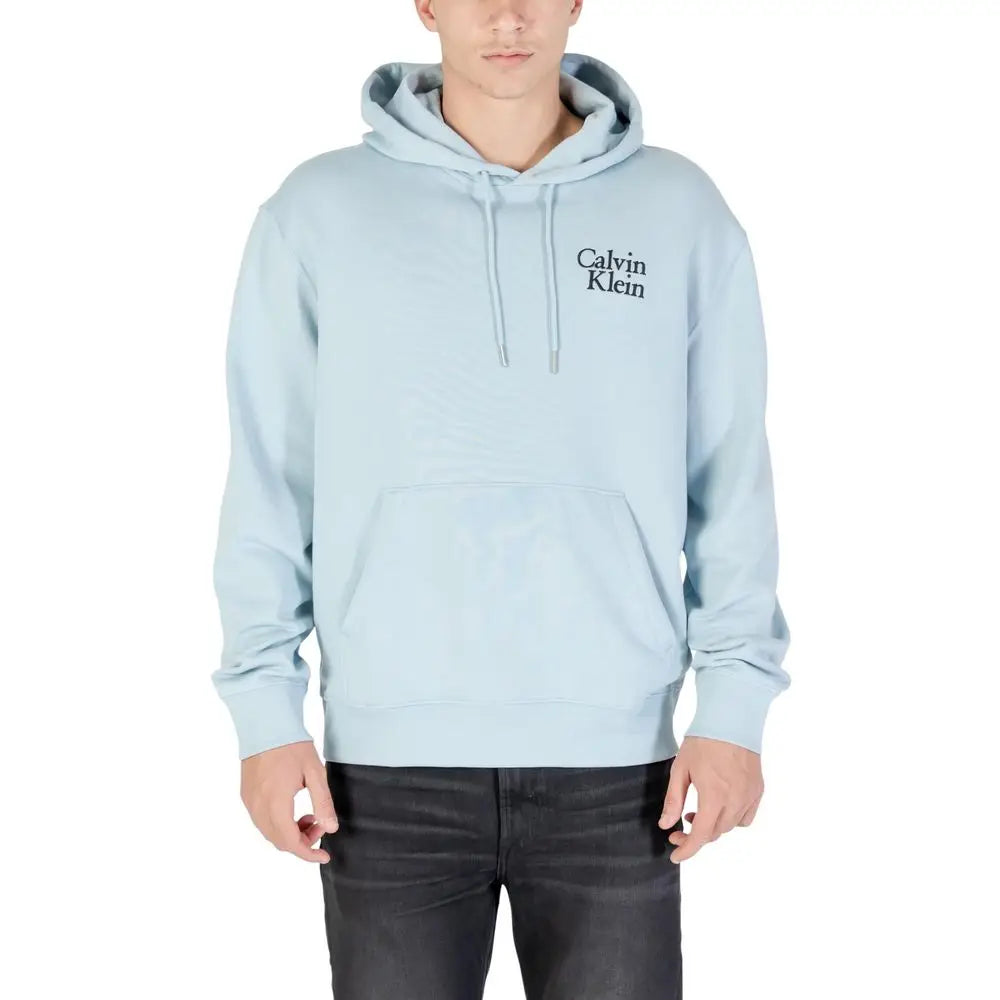 Sweat à capuche calvin klein jeans bleu clair en coton avec logo brodé subtil sur la poitrine