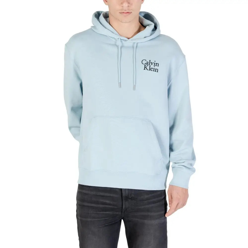 Sweat à capuche calvin klein jeans bleu clair en coton avec logo noir discret sur la poitrine