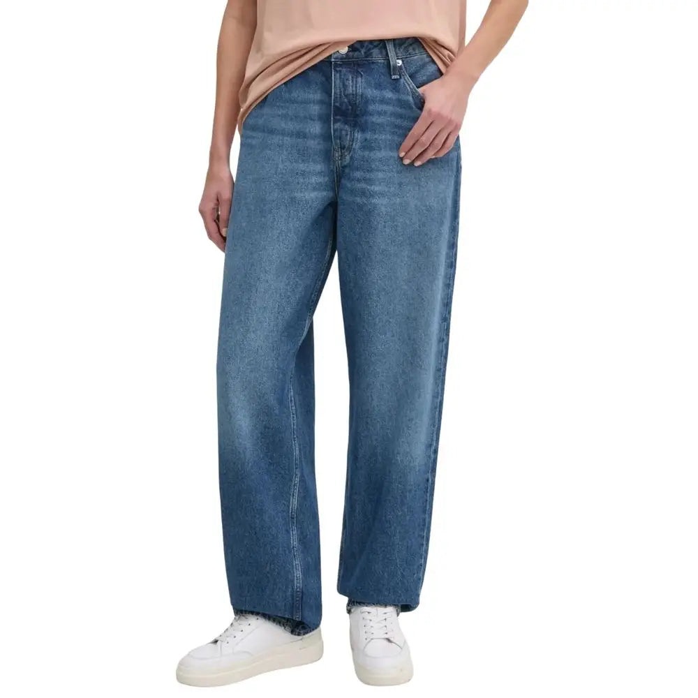 Jeans mom Calvin Klein bleus en coton avec coupe ample large et design classique cinq poches