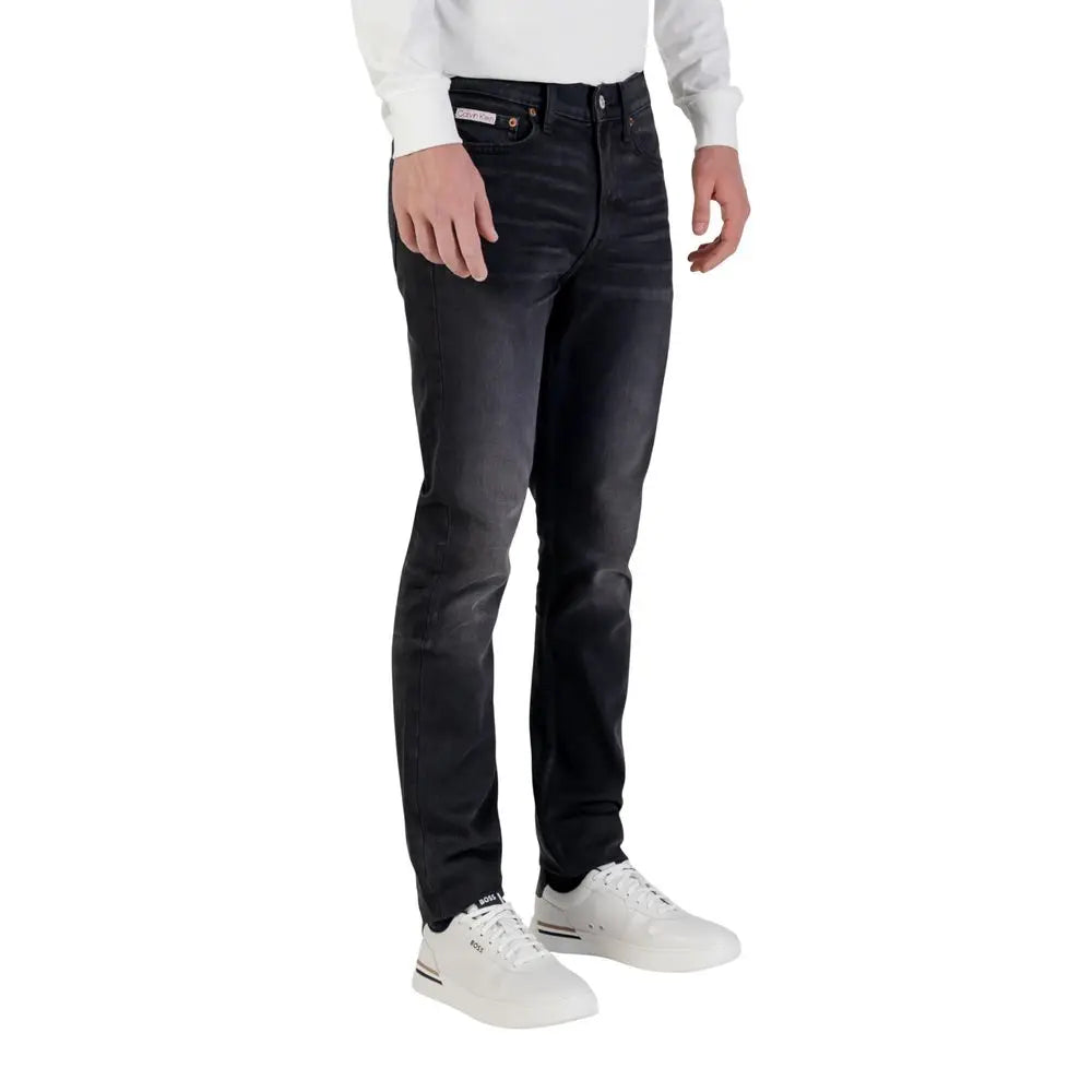 Jeans skinny calvin klein en coton bleu avec coupe slim et délavage subtil sur les cuisses