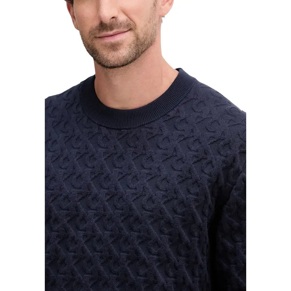 Calvin Klein Jeans sweat-shirt en coton bleu marine avec un motif texturé entrelacé sur le devant