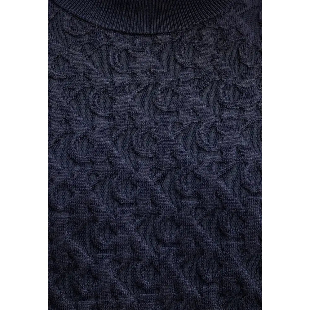 Pull en coton bleu foncé calvin klein jeans avec motif entrelacé texturé et col côtelé